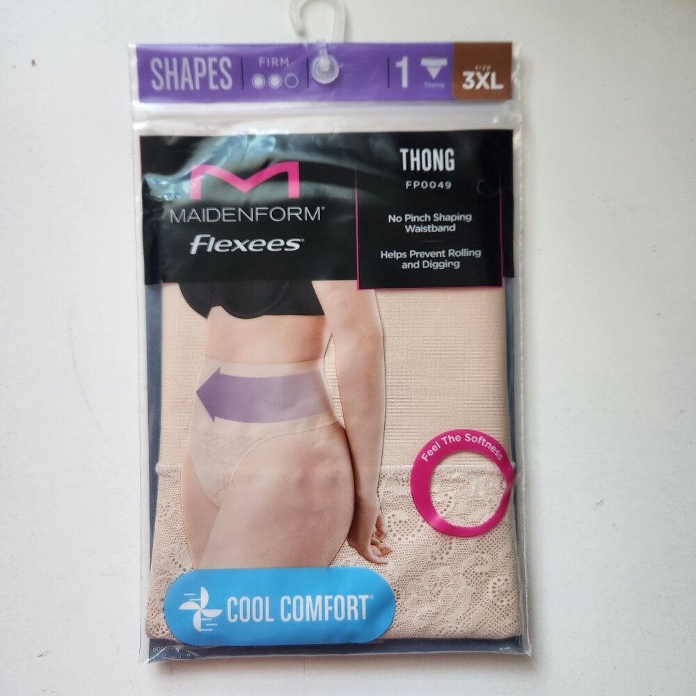 Maidenform Flexees Cool Comfort Womens Thong Shapewear 3XL Firm Control NUDE